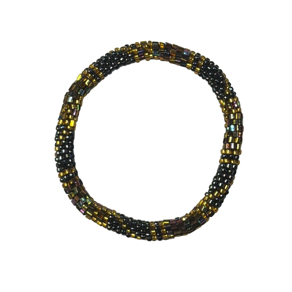 Unbranded Roll On Seed Bead Bracelet Black Iridescent Boho Stackable Jewelry